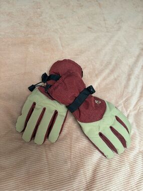 Two-Tone Winter Ski Gloves in Rust and Olive